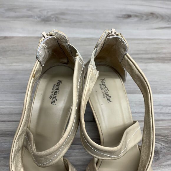 Nero Giardini Block Heels Strappy Beige Back Zip Women’s Shoes Size EU 38 US 7.5 - Picture 8 of 12